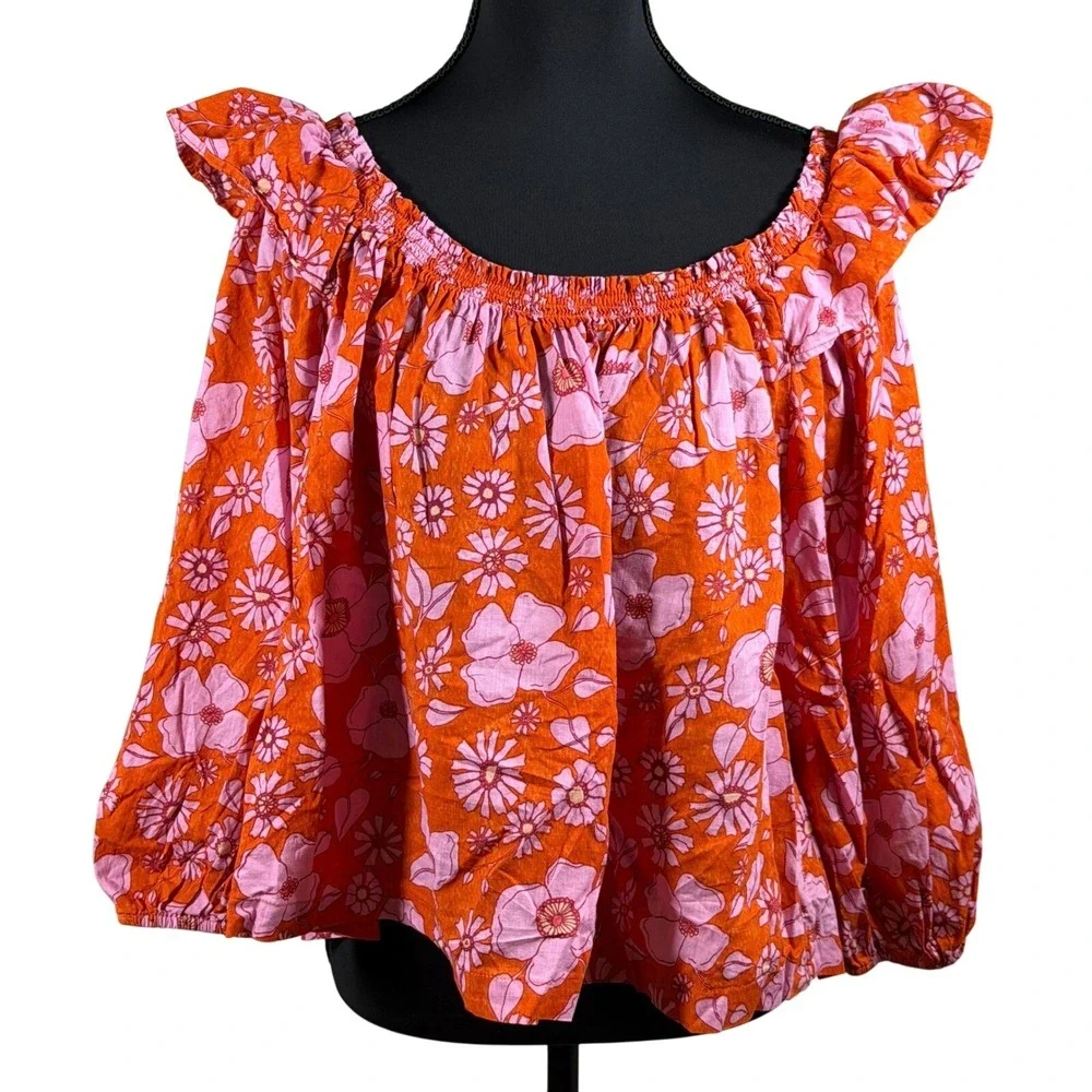 Free People Floral Off Shoulder Blouse Top Medium boho artsy western cottage‎